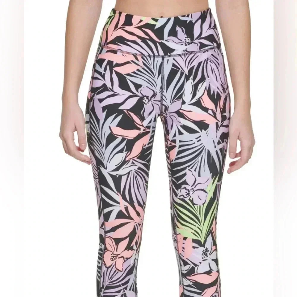 NWT DKNY Sport 7/8 Leggings Women's XS Pink Floral High Rise Side Pockets - Picture 13 of 15
